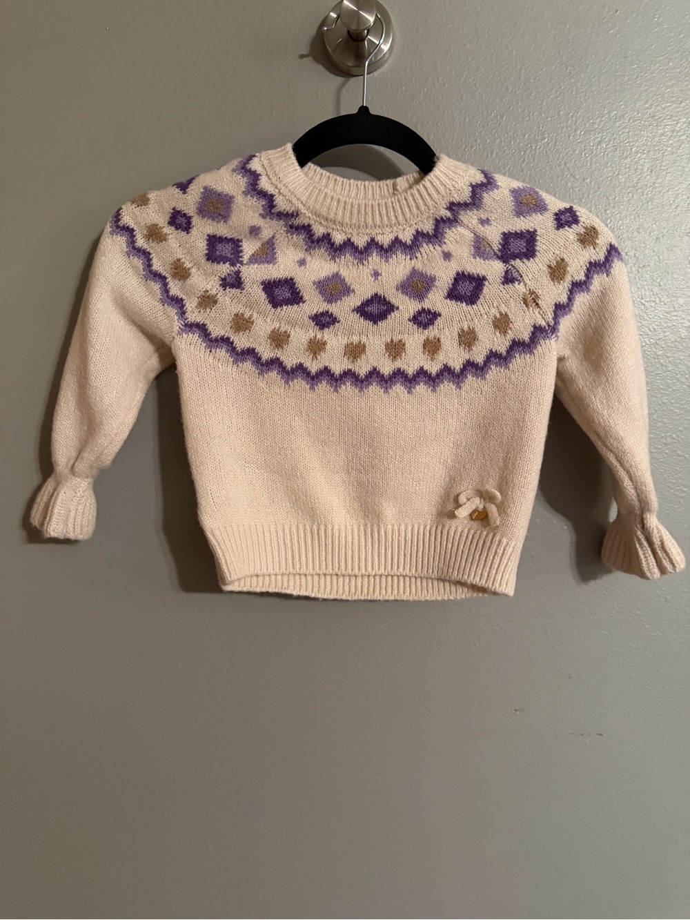 Mayoral Cream Sweater with Purple Fair Isle Yoke